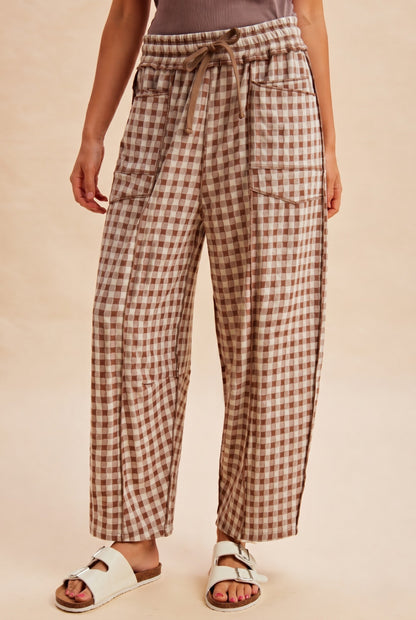 Knit Gingham Barrel Pants