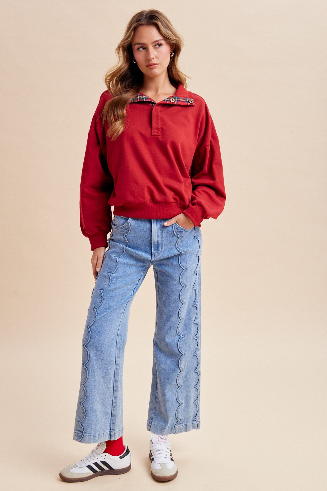 Comfort Scalloped Wide Leg Jean