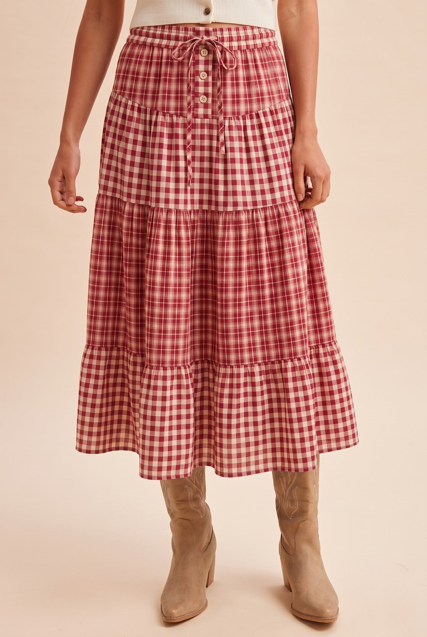 Button Up Tiered Midi Skirt