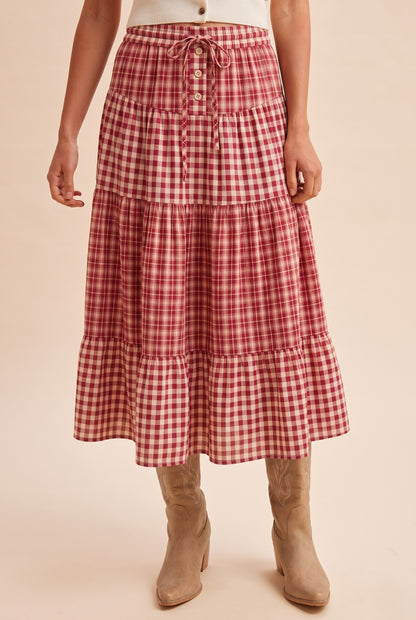 Button Up Tiered Midi Skirt