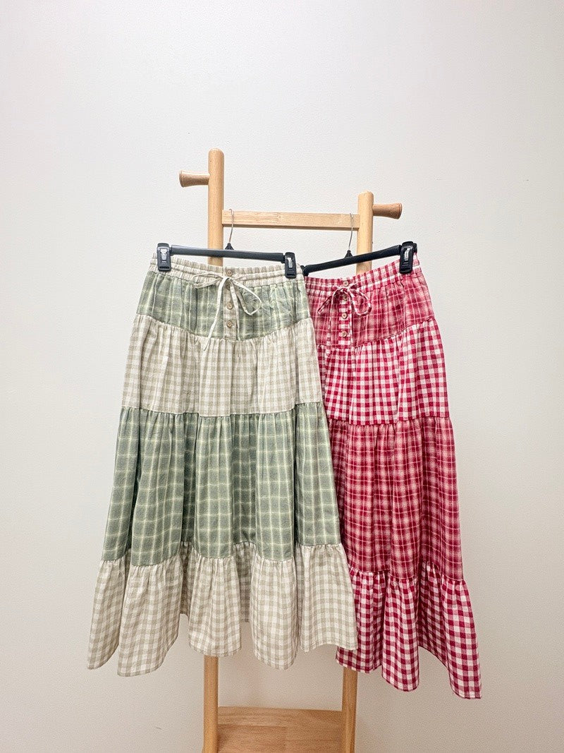 Button Up Tiered Midi Skirt