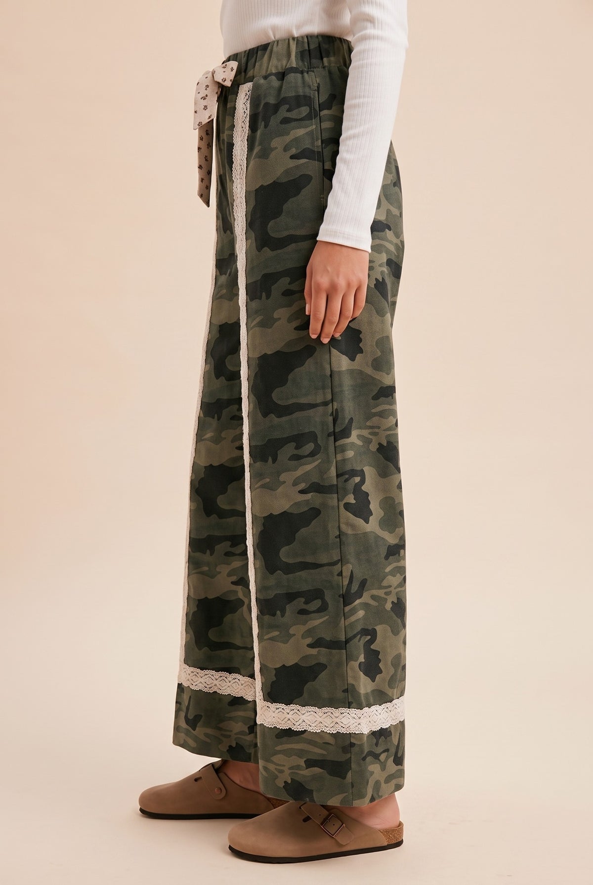 Lace Trimmed French Terry Wide-Leg Pants
