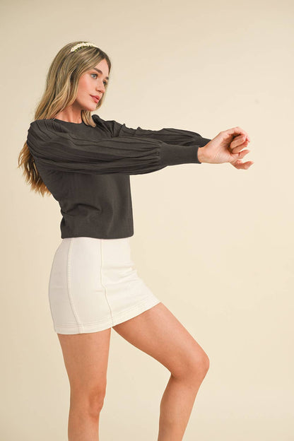 Striped Texture Puff Sleeve Sweater