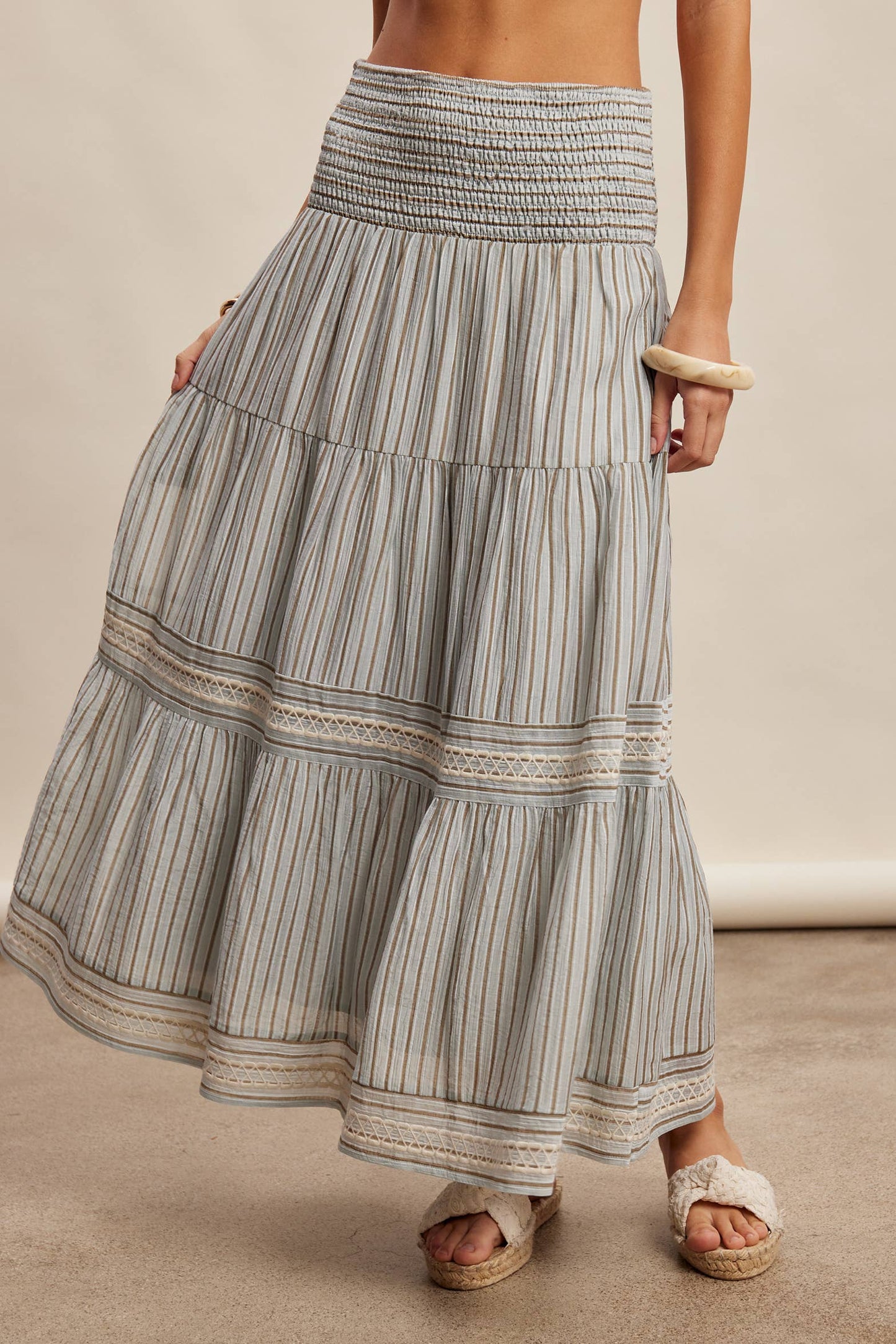 Striped Smocked Maxi Skirt
