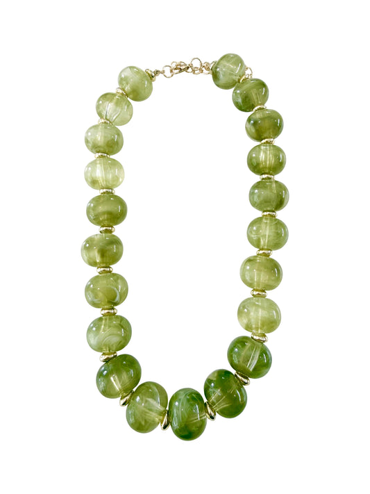 Marble Chunky Beaded Necklace - Chartreuse