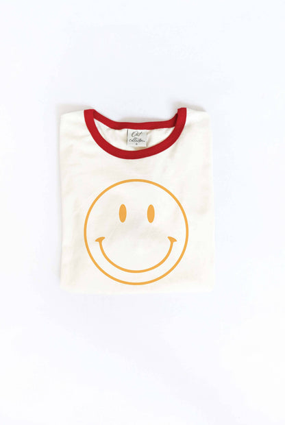 Smiley Face Ringer Graphic T-Shirt