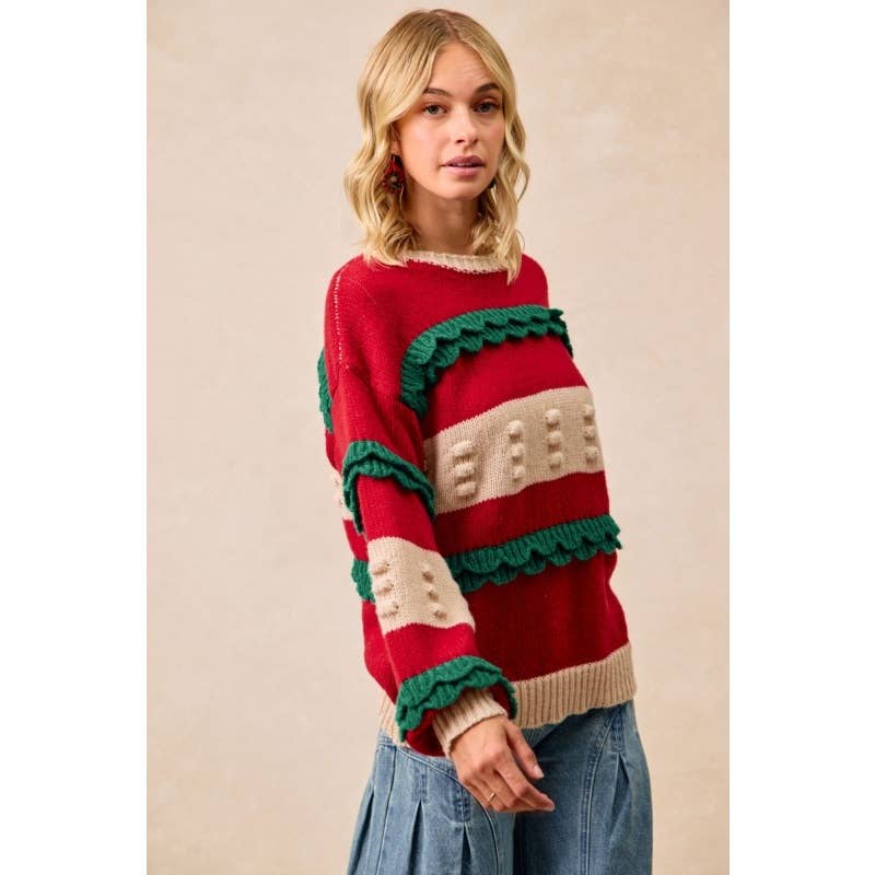 Christmas Theme Ruffled Details Sweater Top