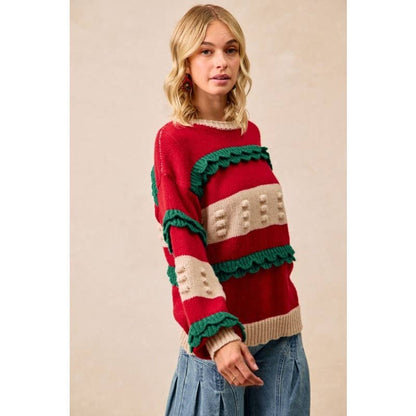Christmas Theme Ruffled Details Sweater Top