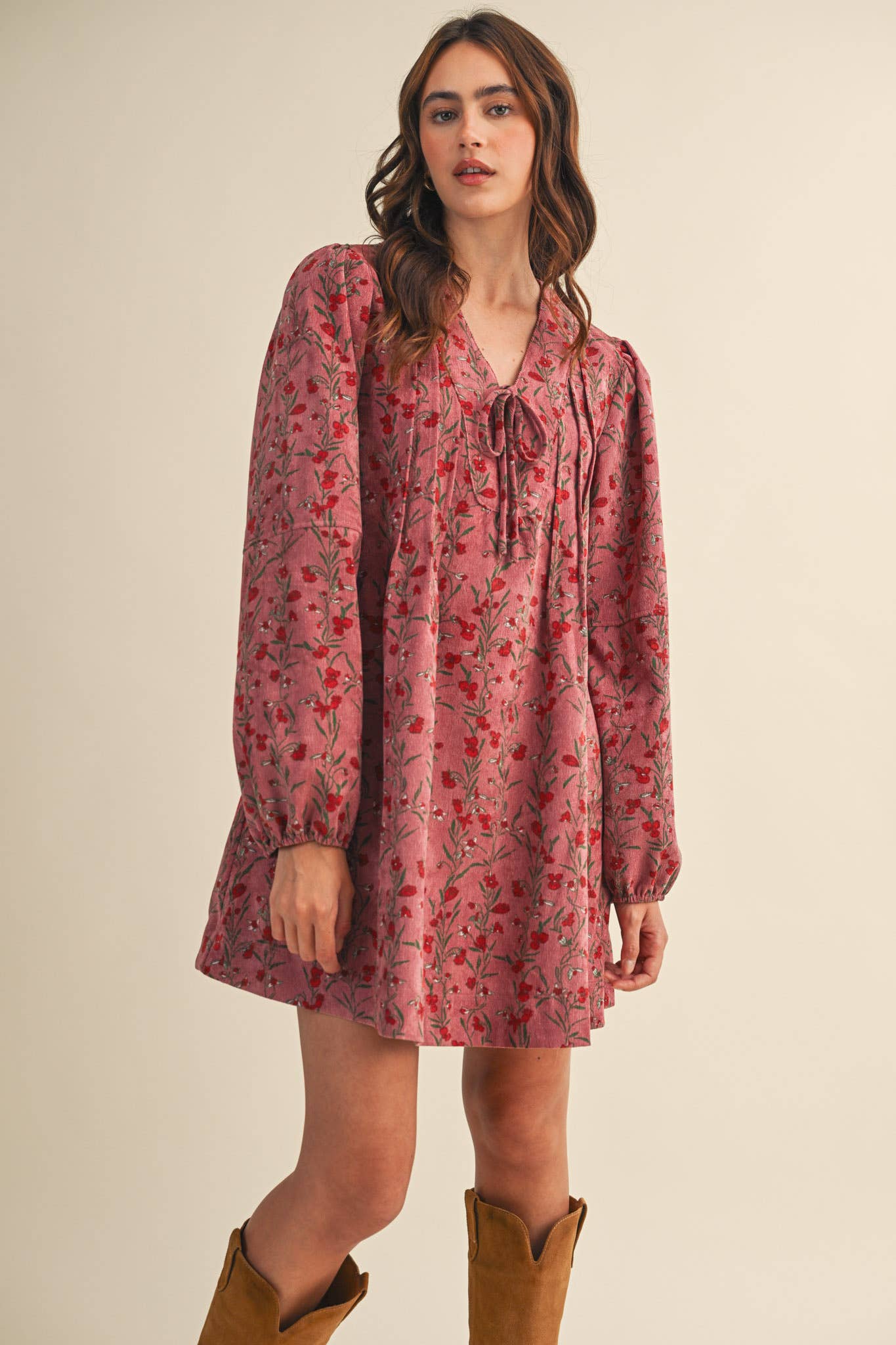 Floral Corduroy Mini Dress