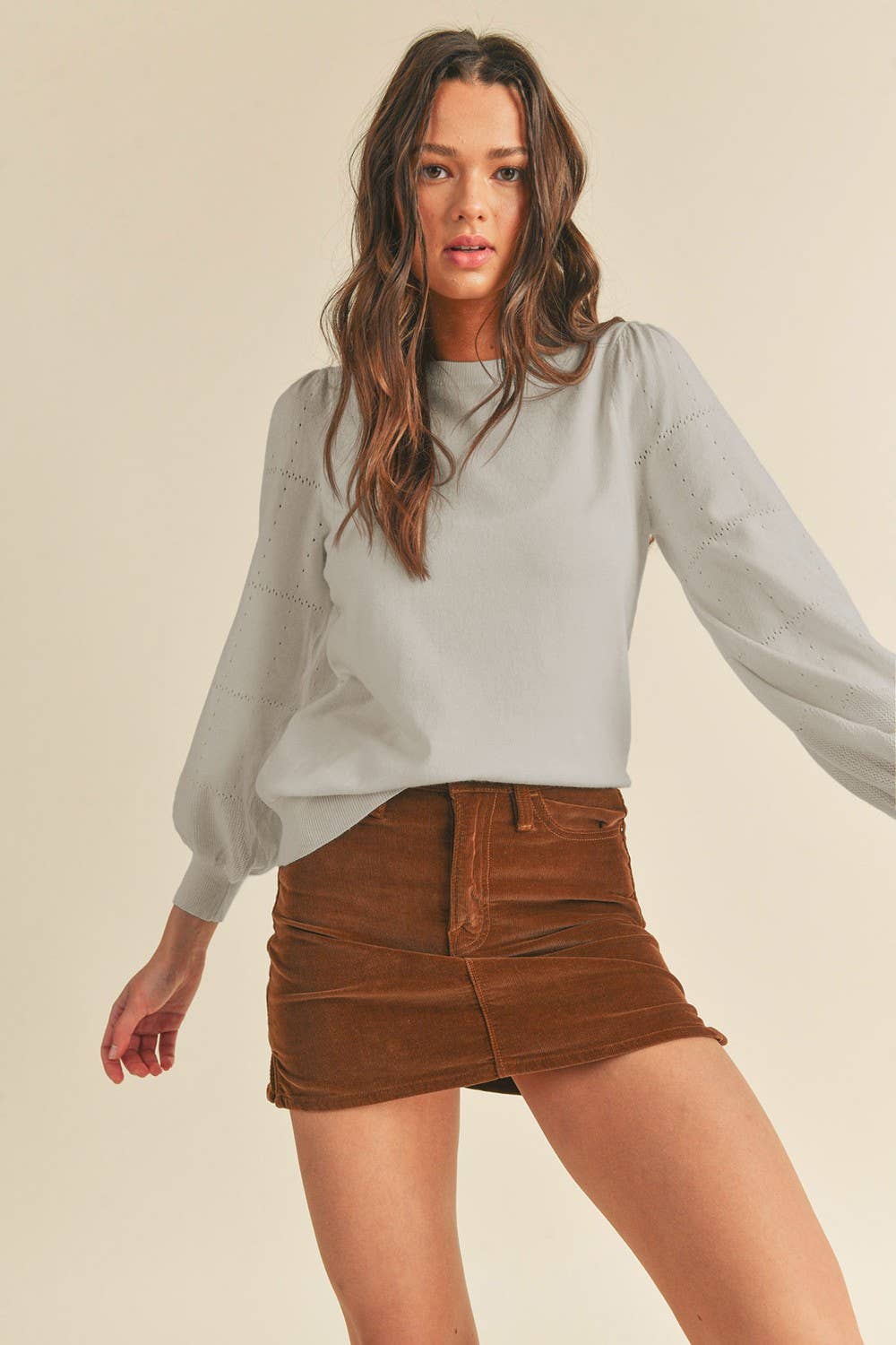 Pointelle Puff Sleeve Sweater