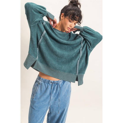 Oversized Raw Edge Crew Neck Sweatshirt
