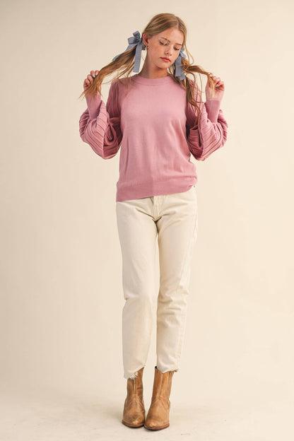 Striped Texture Puff Sleeve Sweater