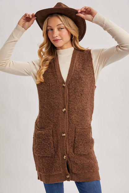 Button Down V-Neck Teddy Knit Vest