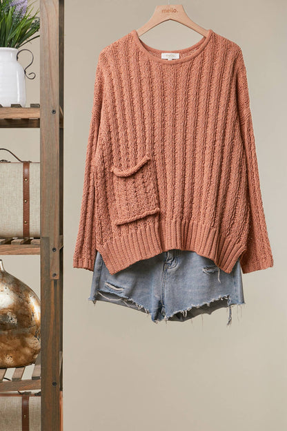 Relaxed Fit Rib Knit Pocket Sweater