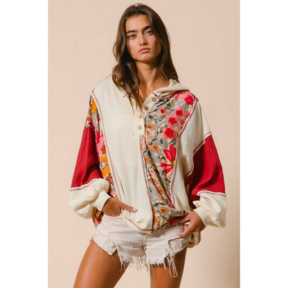 Knit and Print Mixed Hoodie