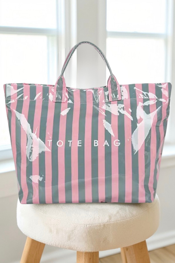 Pink and Gray Striped TOTE BAG