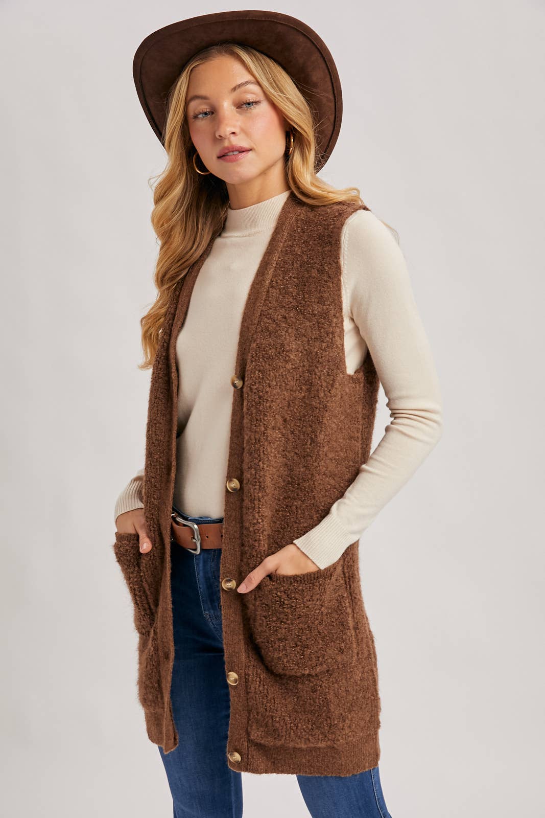 Button Down V-Neck Teddy Knit Vest