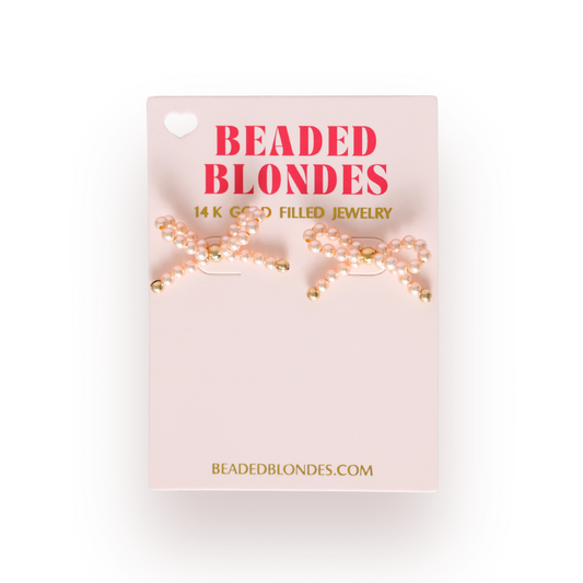 Champagne Pearl Bow Earrings