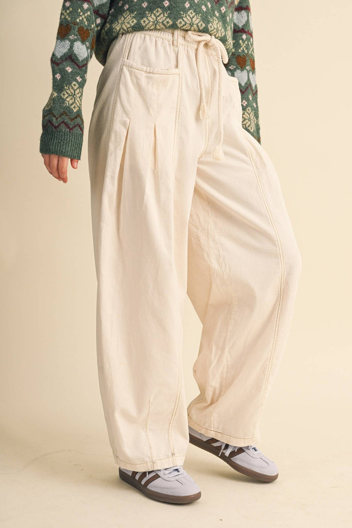 Washed Corduroy Barrel Pants