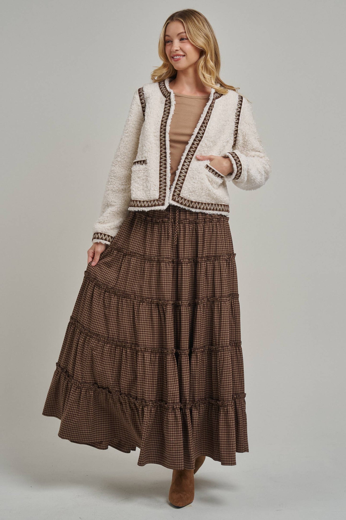 Mini Checkered Tiered Maxi Skirt