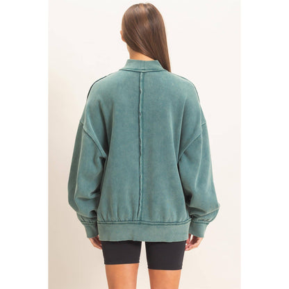 Acid Washed Mock Neck Sweatshirt