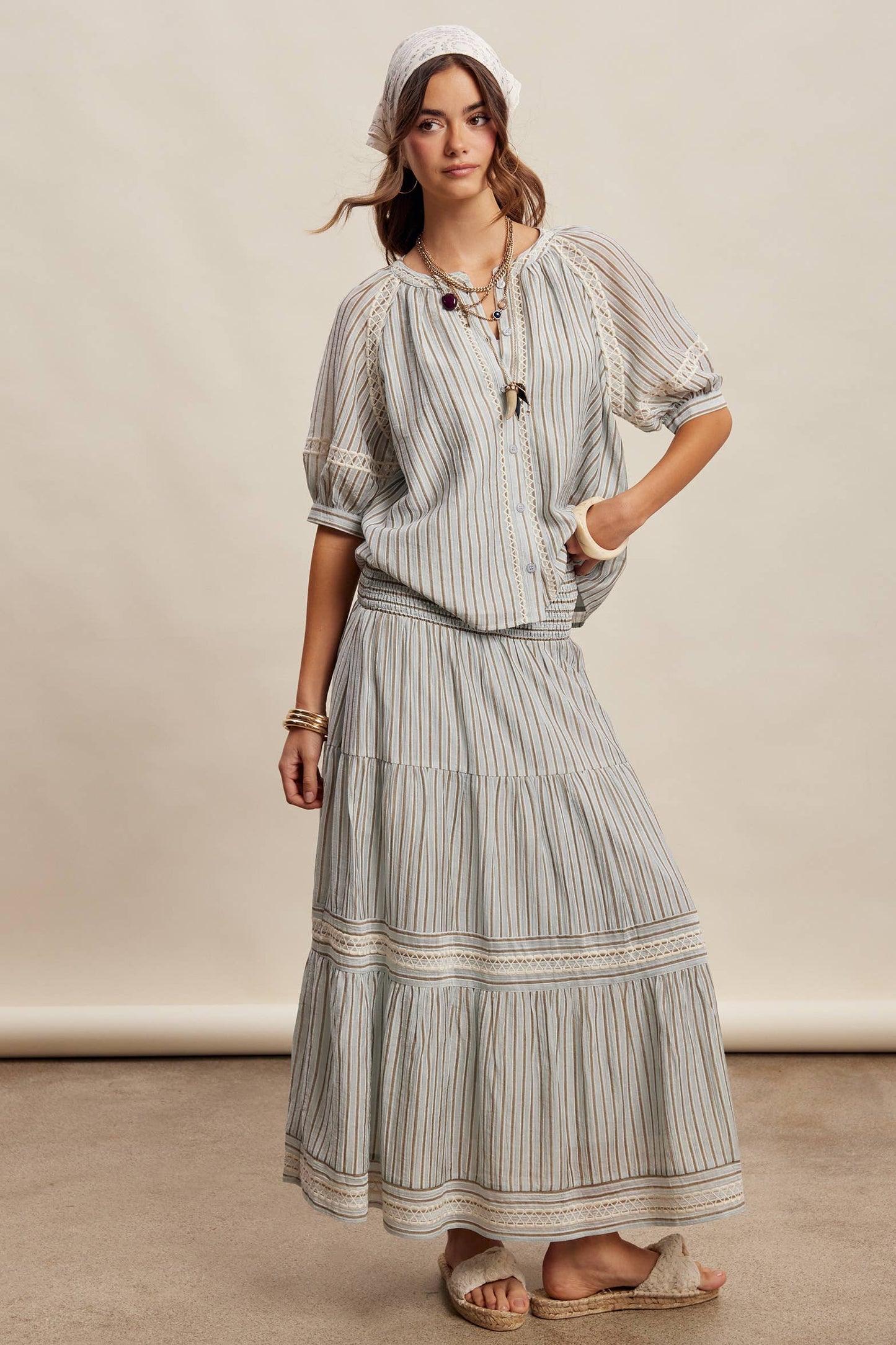 Striped Smocked Maxi Skirt
