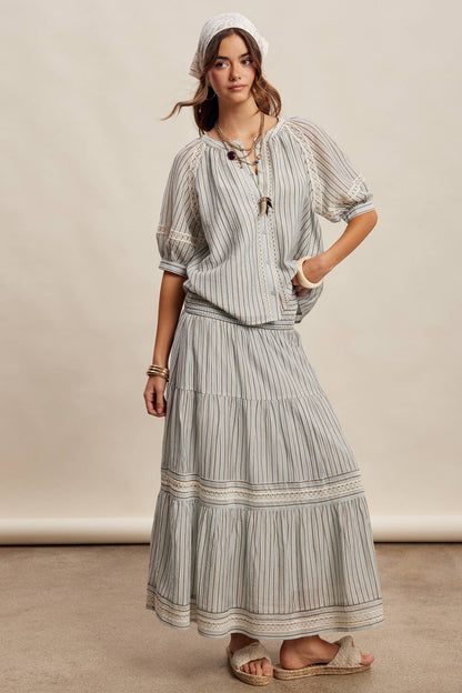 Striped Smocked Maxi Skirt