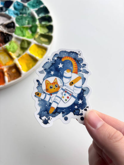 Astronaut Cat Vinyl Sticker – Space Explorer Feline Art