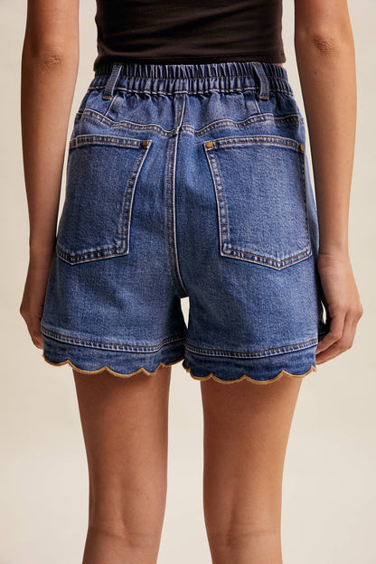 Scallop Button-Side Denim Shorts