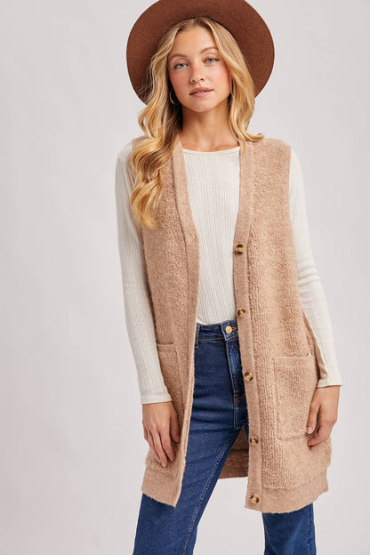 Button Down V-Neck Teddy Knit Vest
