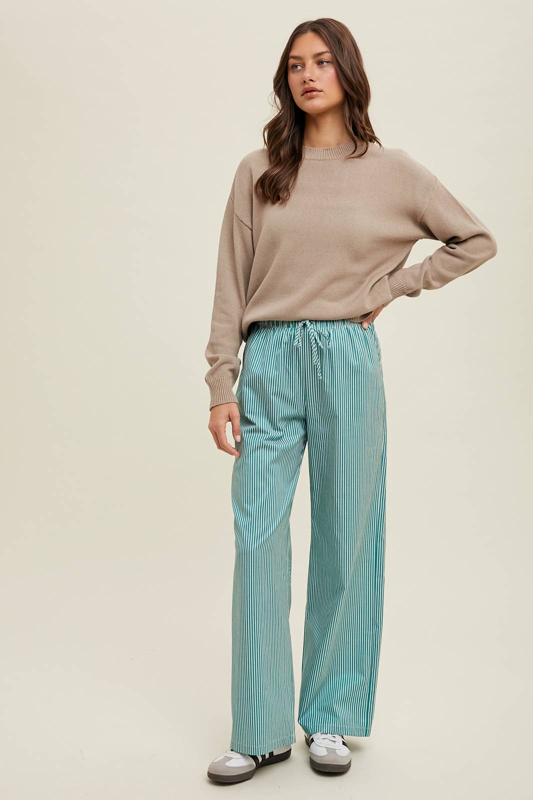 Striped Straight Leg Drawstring Pants