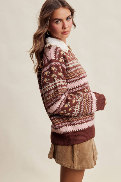 Fair Isle Floral Knit Sweater