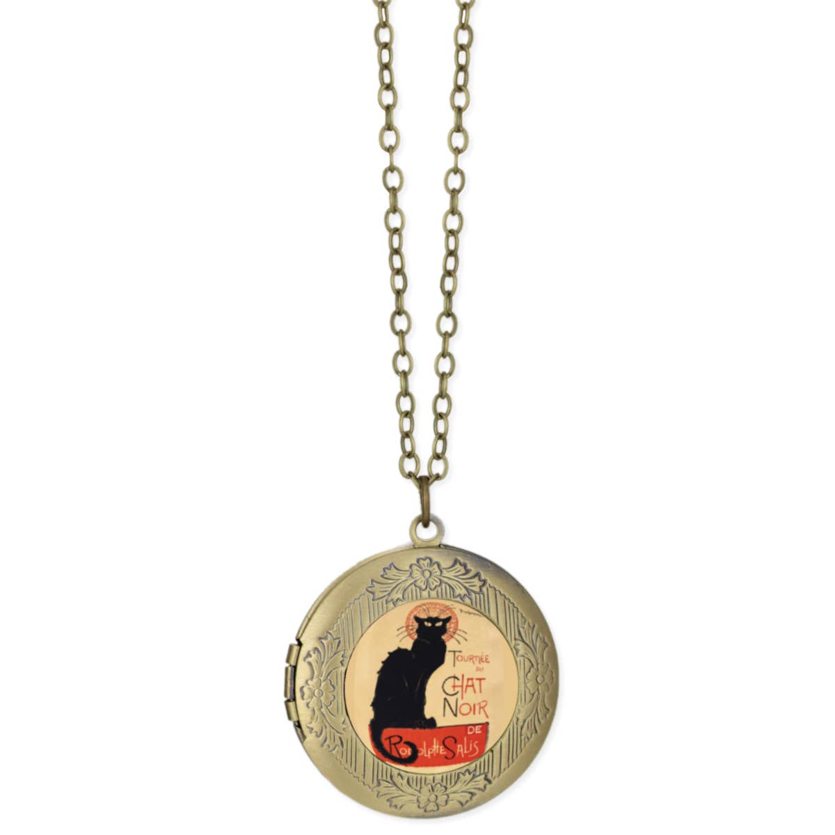 Chat Noir Fine Art Gold Locket Necklace