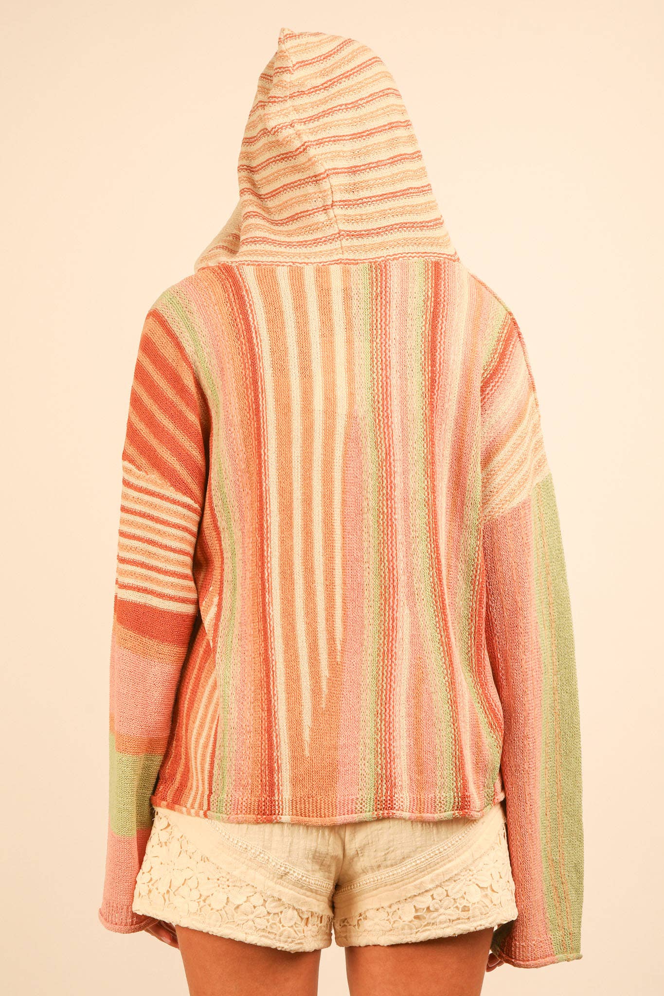 Multi Color Stripe Summer Knit Sweater Hoodie Top