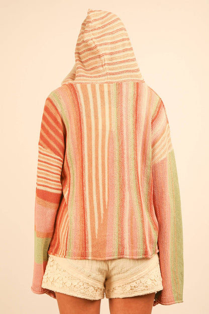 Multi Color Stripe Summer Knit Sweater Hoodie Top