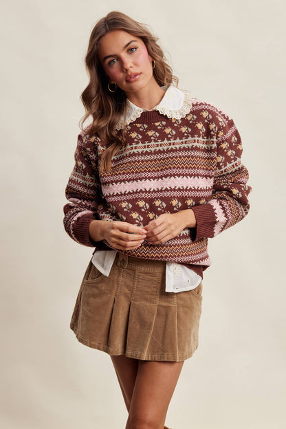 Fair Isle Floral Knit Sweater
