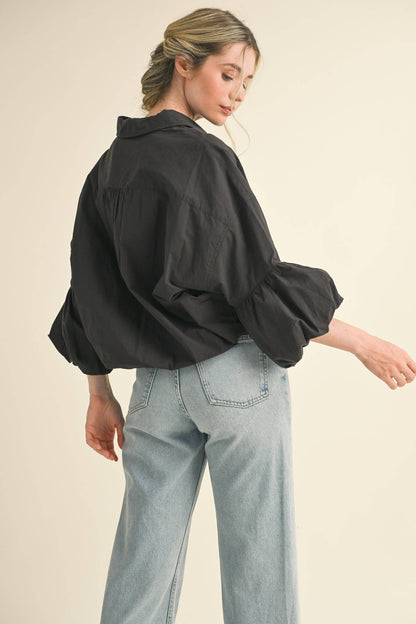 Button Down Bubble Sleeve Top