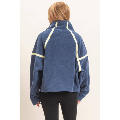 Contrast Trim Half-Zip Fleece Pullover