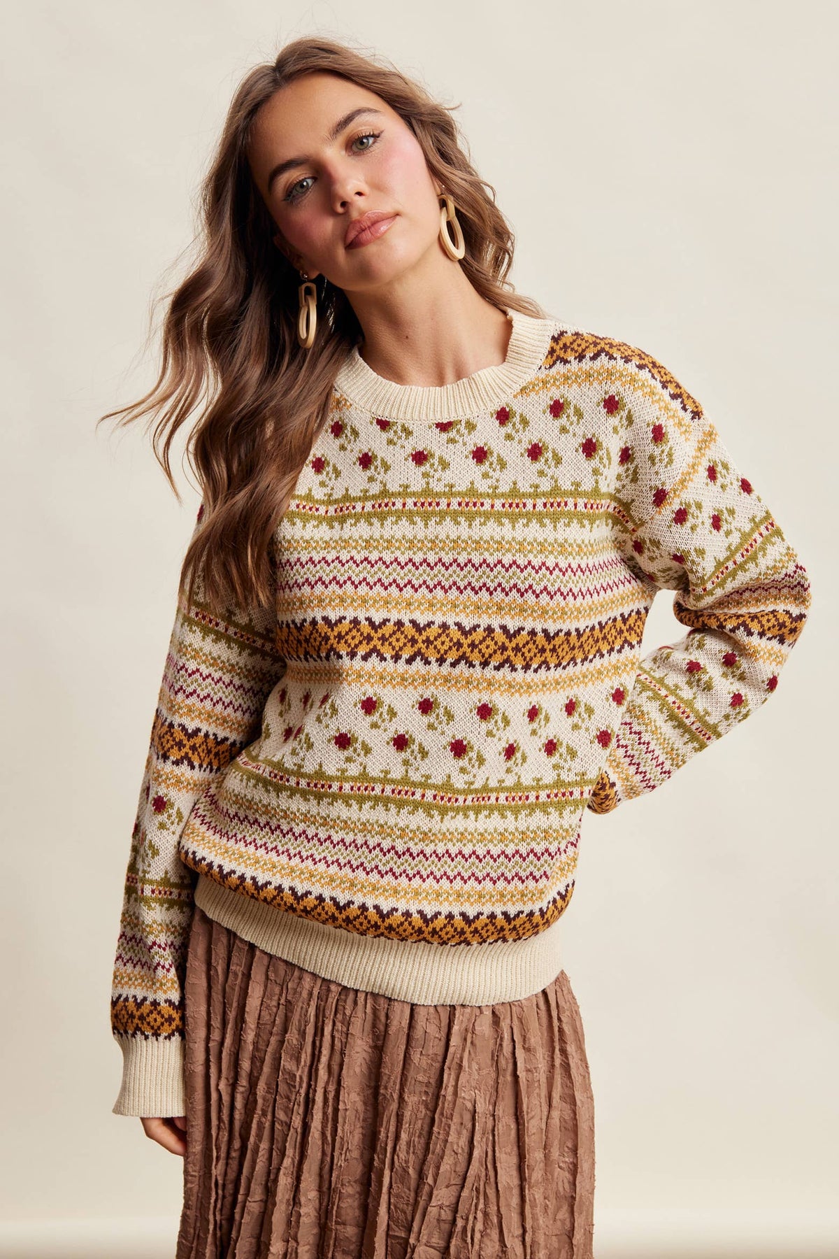 Fair Isle Floral Knit Sweater