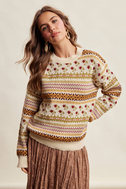 Fair Isle Floral Knit Sweater