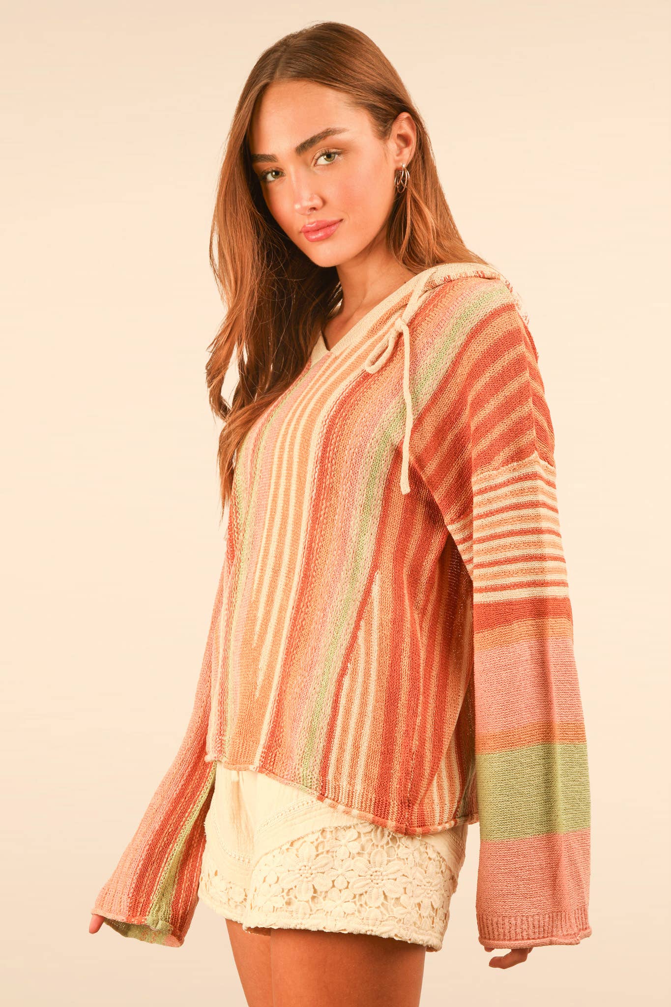 Multi Color Stripe Summer Knit Sweater Hoodie Top