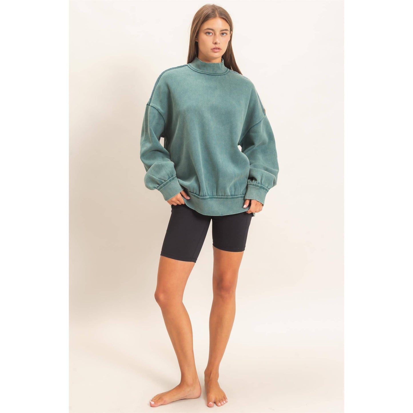 Acid Washed Mock Neck Sweatshirt