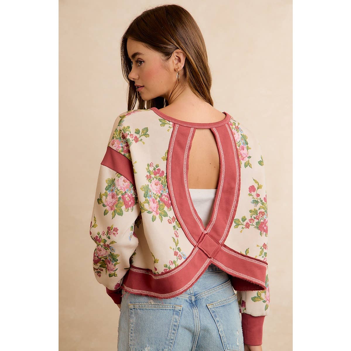 Floral Brushed Terry Open Back Top