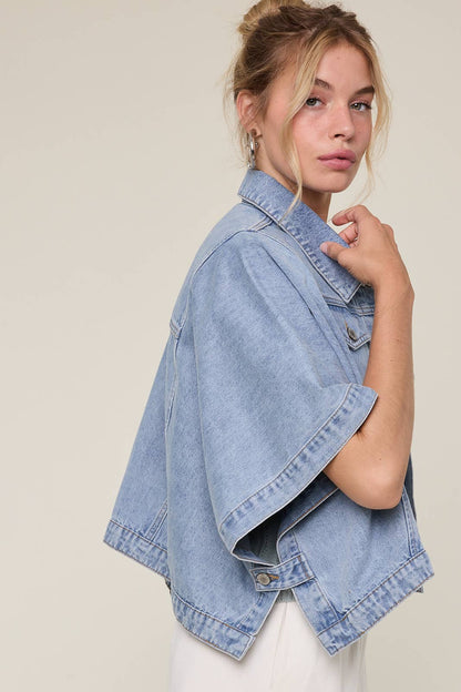 Short Sleeve Oversized Denim Poncho Jacket