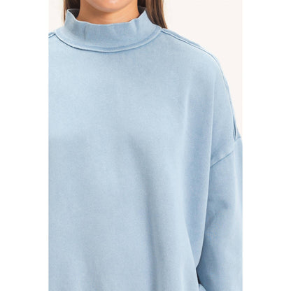 Acid Washed Mock Neck Sweatshirt