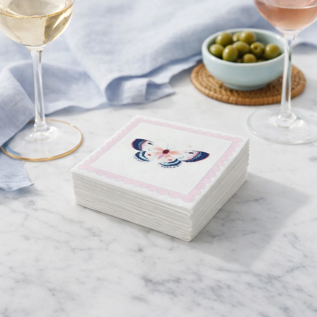 Pink Butterfly Linen-Feel Cocktail Napkins