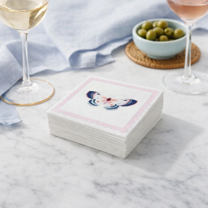 Pink Butterfly Linen-Feel Cocktail Napkins