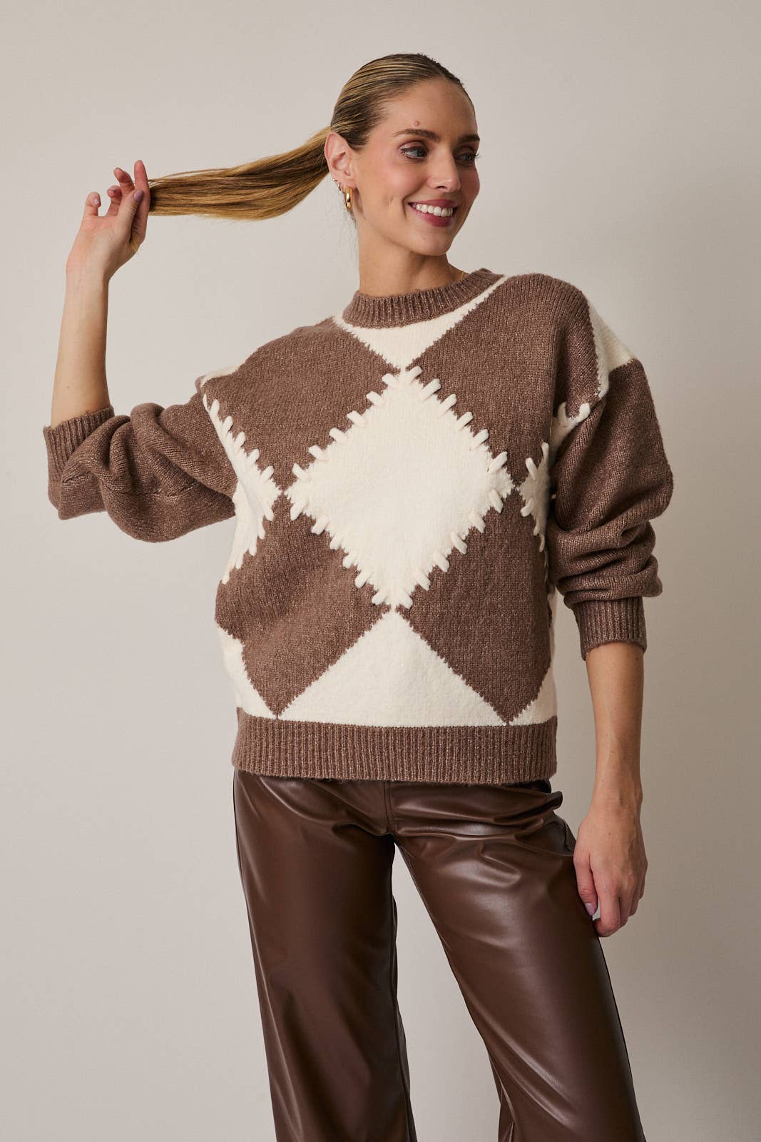 Round Neck Argyle Sweater