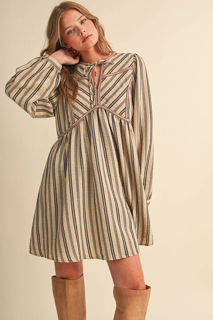 Striped Mini Dress With Contrast Rope