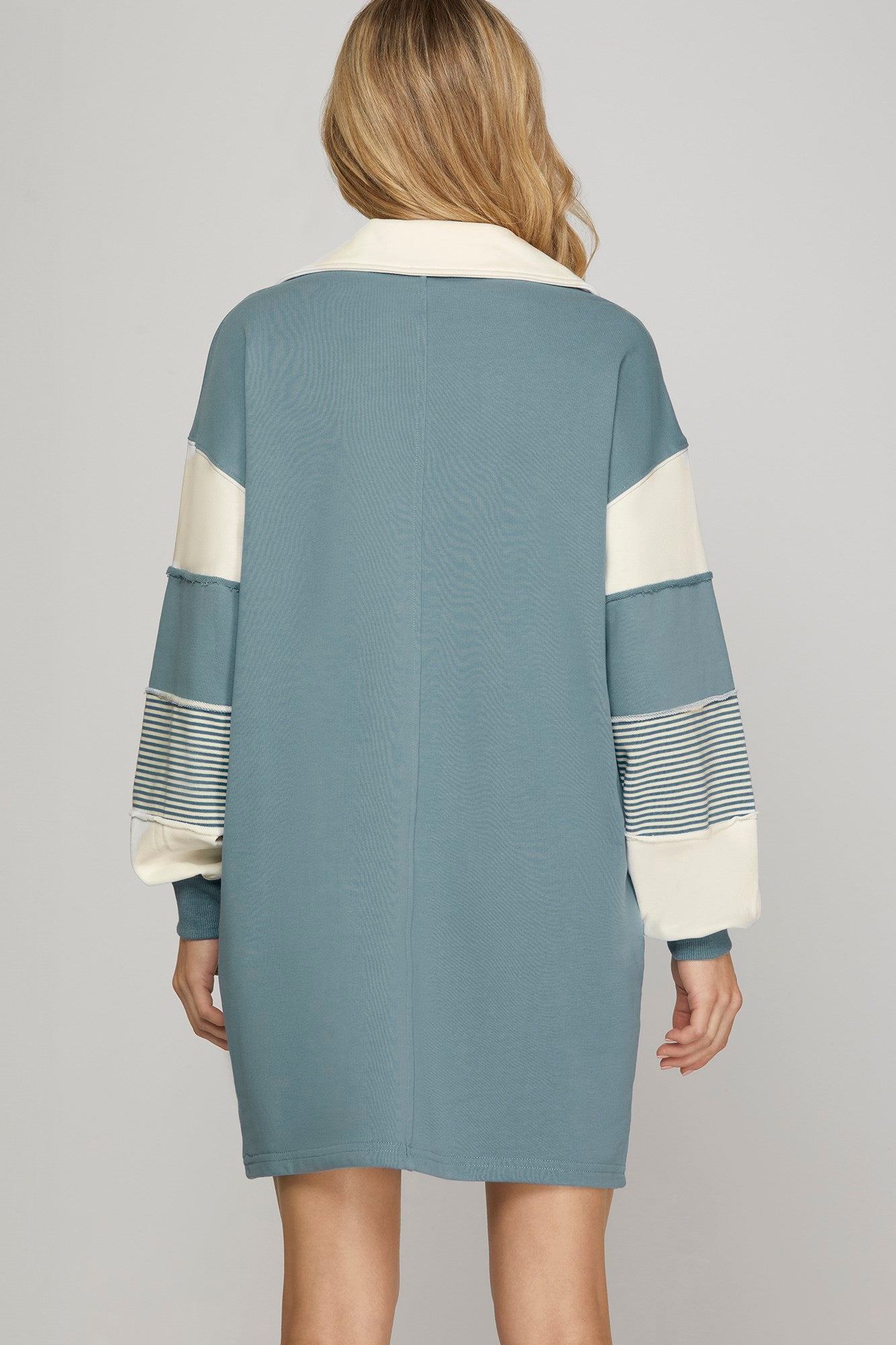 Color Block Sleeve V Neck French Terry Dress